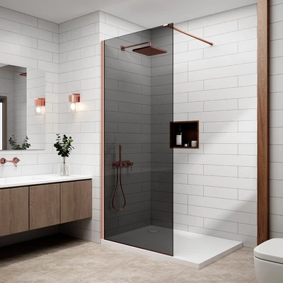 Walk-in Rose Gold ścianka prysznicowa, z przydymionym szkłem 80, 200cm, 8mm