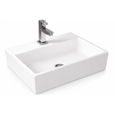 LEER || Umywalka nablatowa, ceramika, biała, kwadratowa