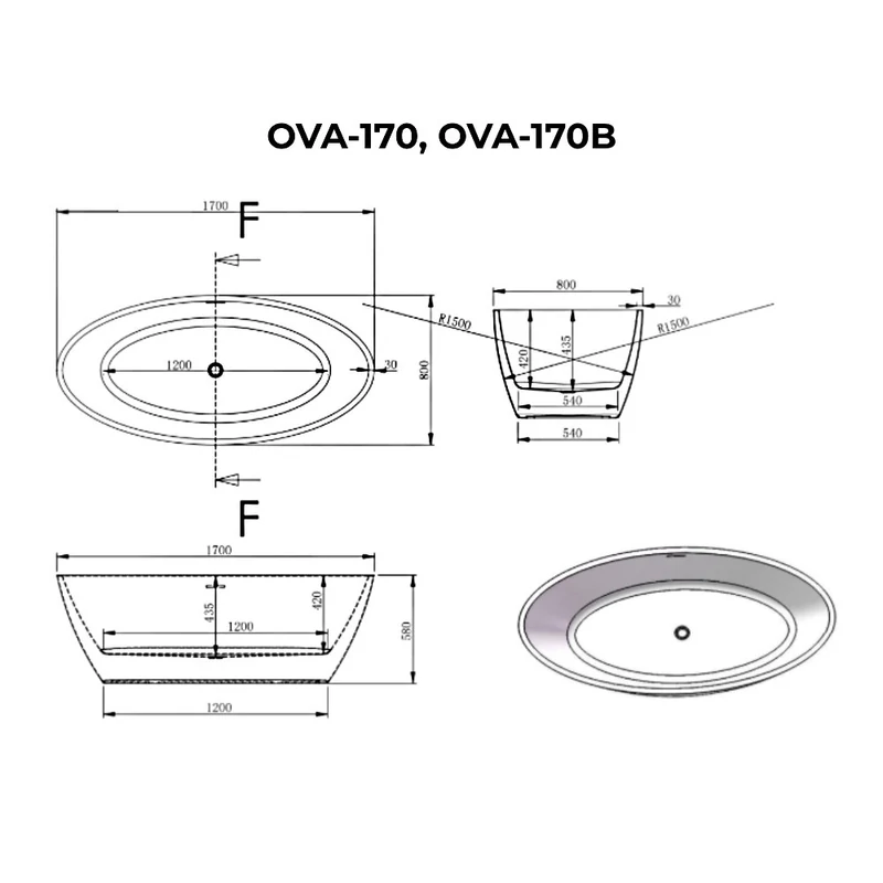 OVAL voľne stojaca vaňa, biela, 170x80x58 cm