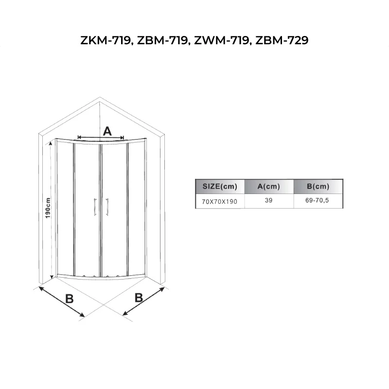 Avignon 6mm zakrivený Sprchový kút 70*70 190cm