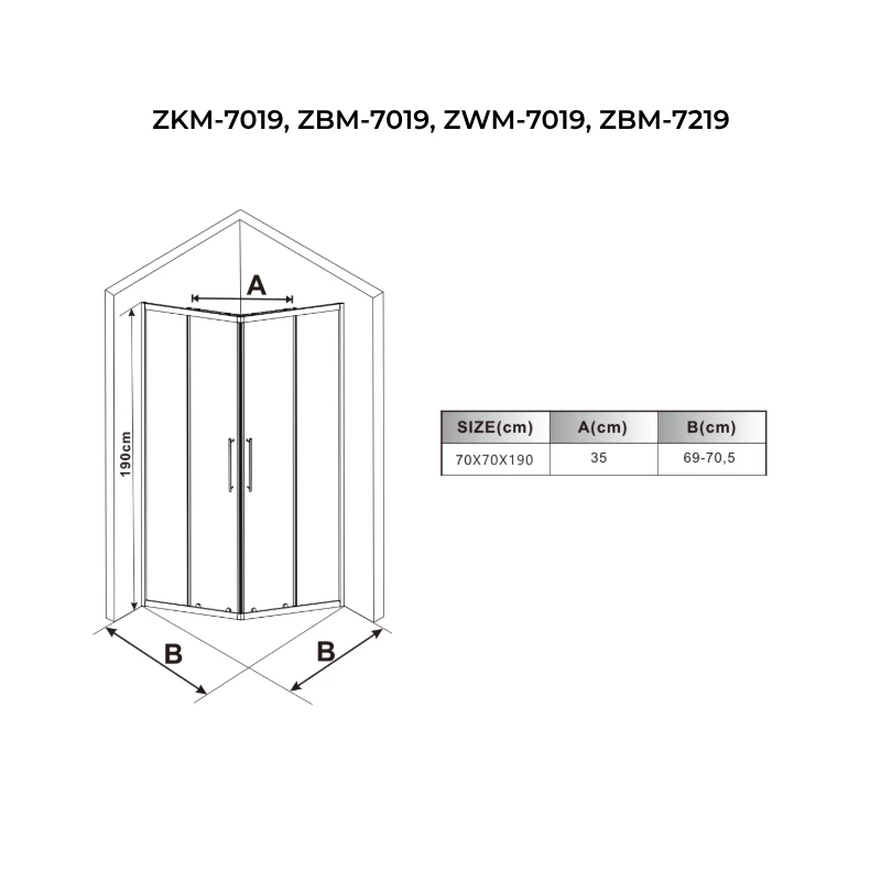 Toulon 6mm Sprchový kút 70*70 190cm