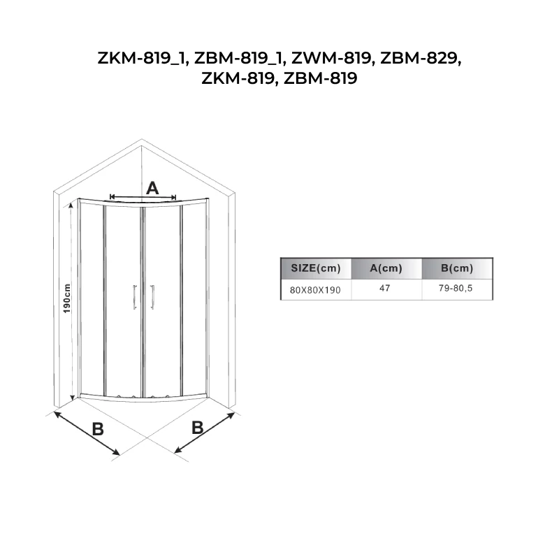 Murcia sprchový kút zakrivený 80x80, 190cm, 6mm, NANO