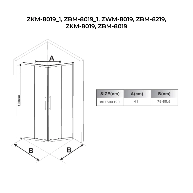 Motril Sprchový kút 80x80, 190cm, 6mm, NANO
