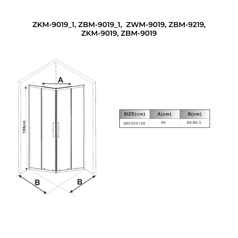 Toulon 6mm White Sprchový kút 90*90 190cm