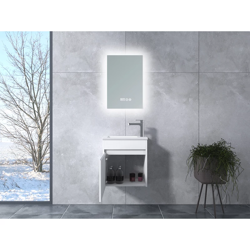 Zamora White Kúpeľňová skrinka s umývadlom a zrkadlom, LED