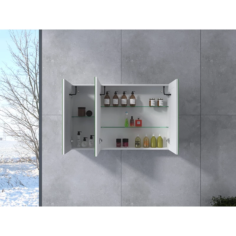 Vicenza White Trojdverová skriňa so zrkadlom, LED 100 cm