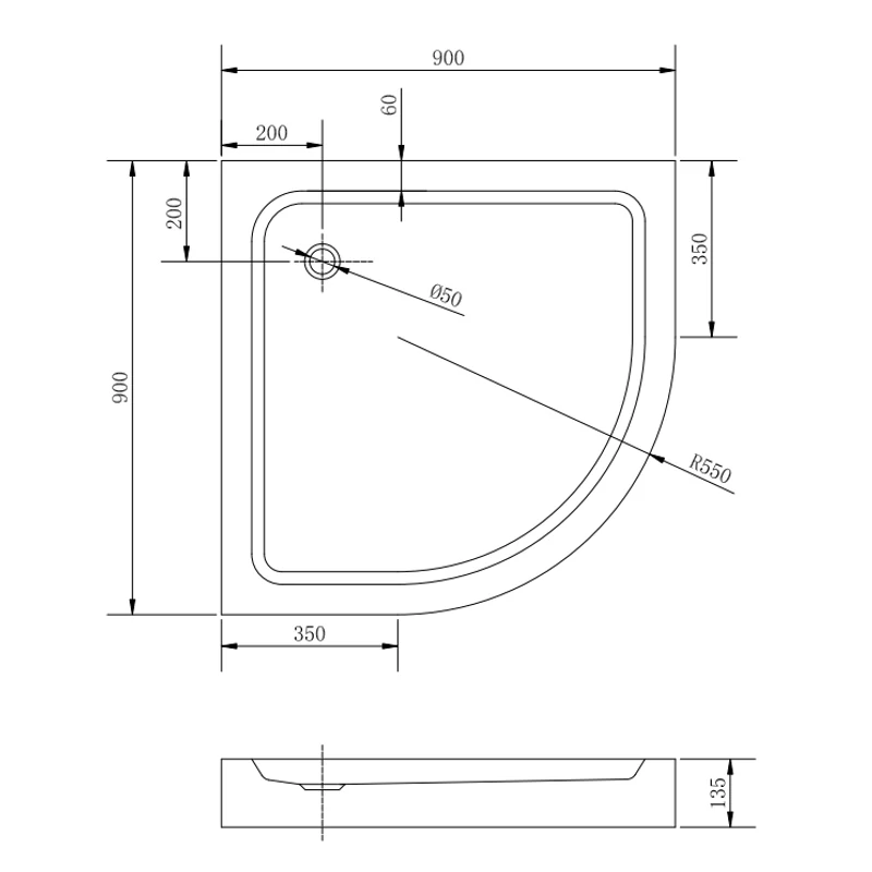Almagro 100x100x13,5 cm Półokrągły brodzik akrylowy z syfonem