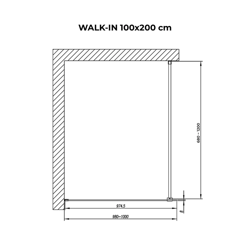 Walk-in Black sprchová stena, s dymovým sklom 100, 200cm, 8mm