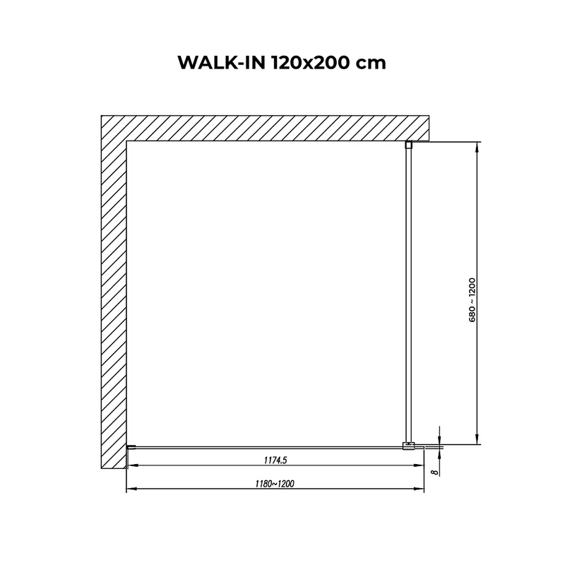 Walk-in Black sprchová stena, s dymovým sklom 120, 200cm, 8mm