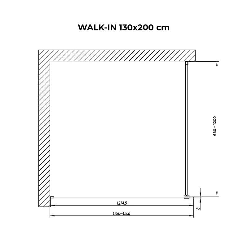 Walk-in Black sprchová stena, s matným, pieskovaným sklom 130, 200cm, 8mm