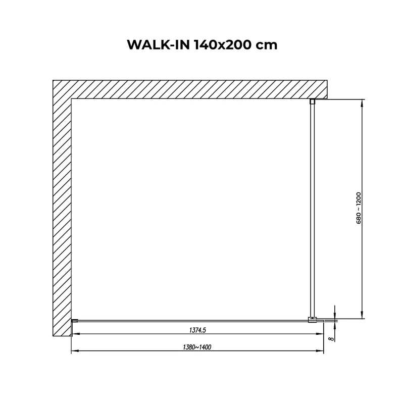 Walk-in Black sprchová stena, s matným, pieskovaným sklom 140, 200cm, 8mm