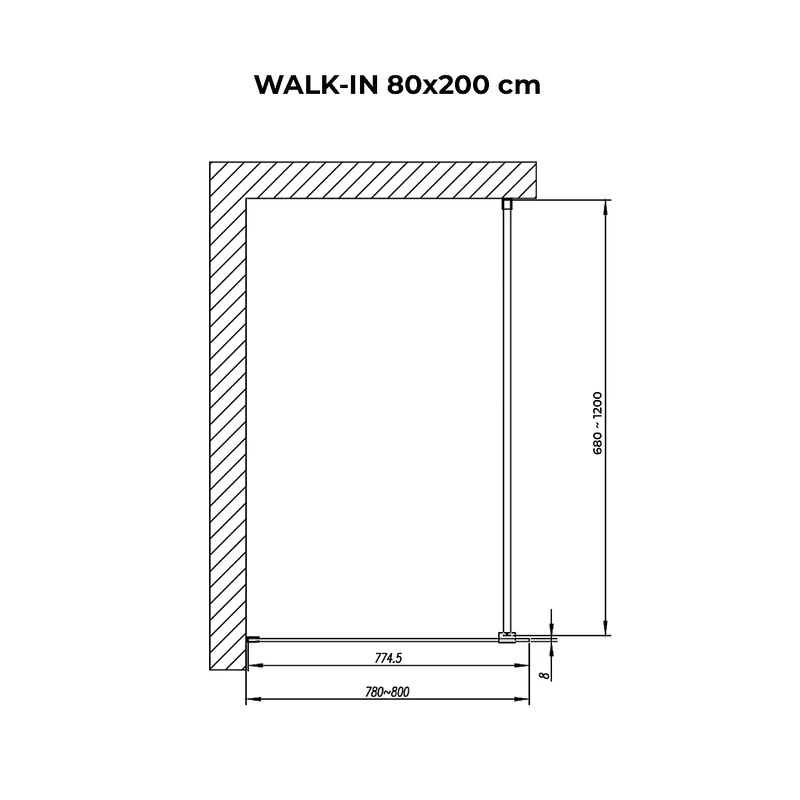 Walk-in Black sprchová stena, s dymovým sklom 80, 200cm, 8mm