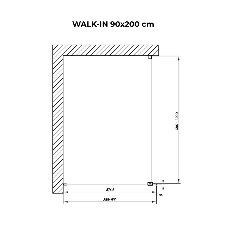 Walk-in Black sprchová stena, s dymovým sklom 90, 200cm, 8mm
