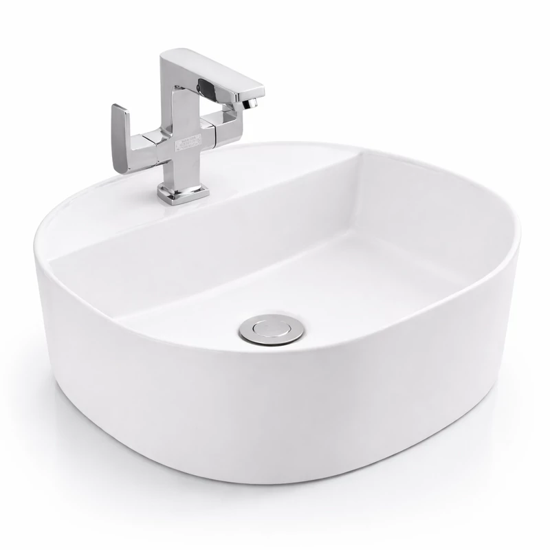 BERGAMO || Umywalka nablatowa, ceramika, biała, zaokrąglona