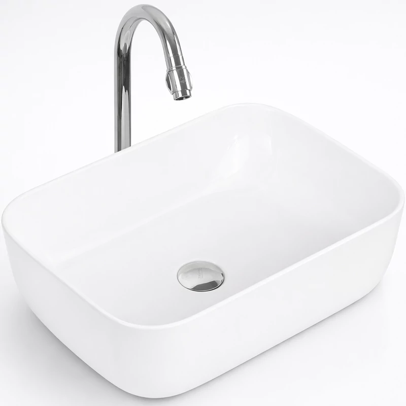 BERLIN || Umywalka nablatowa, ceramika, biała, prostokątna