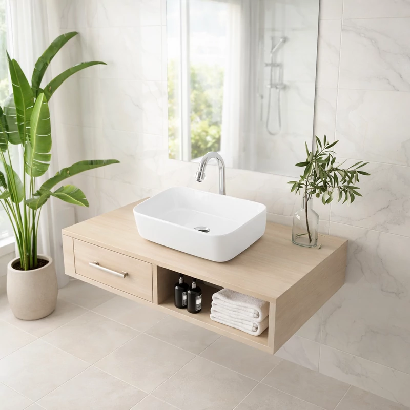 BERLIN || Umývadlo na dosku, keramika, biela, obdĺžniková