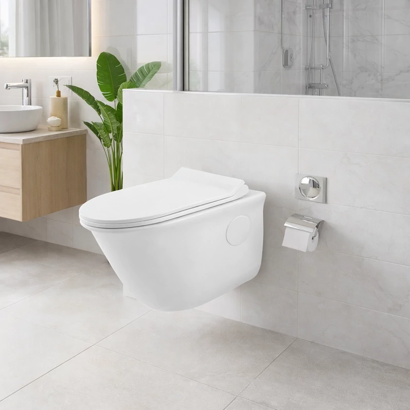 FRANKFURT || Závesná WC misa s hlbokým splachovaním a slim sedátkom, keramika, biela