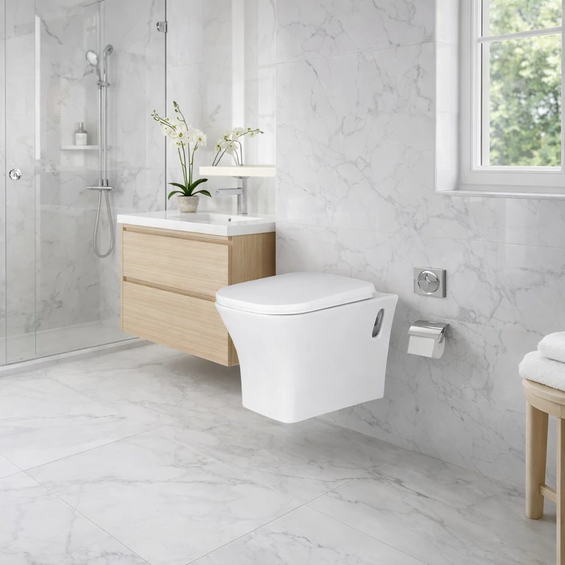 OSLO || Závesná WC misa s hlbokým splachovaním a slim sedátkom, keramika, biela