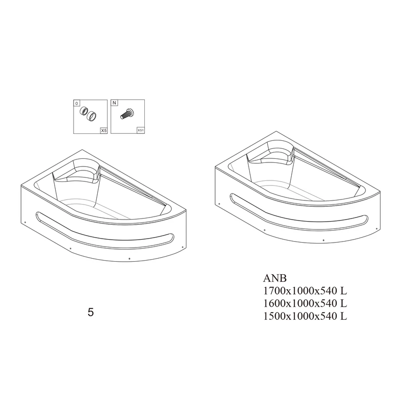 Przedni panel lewy do wanny asymetrycznej 150 cm
