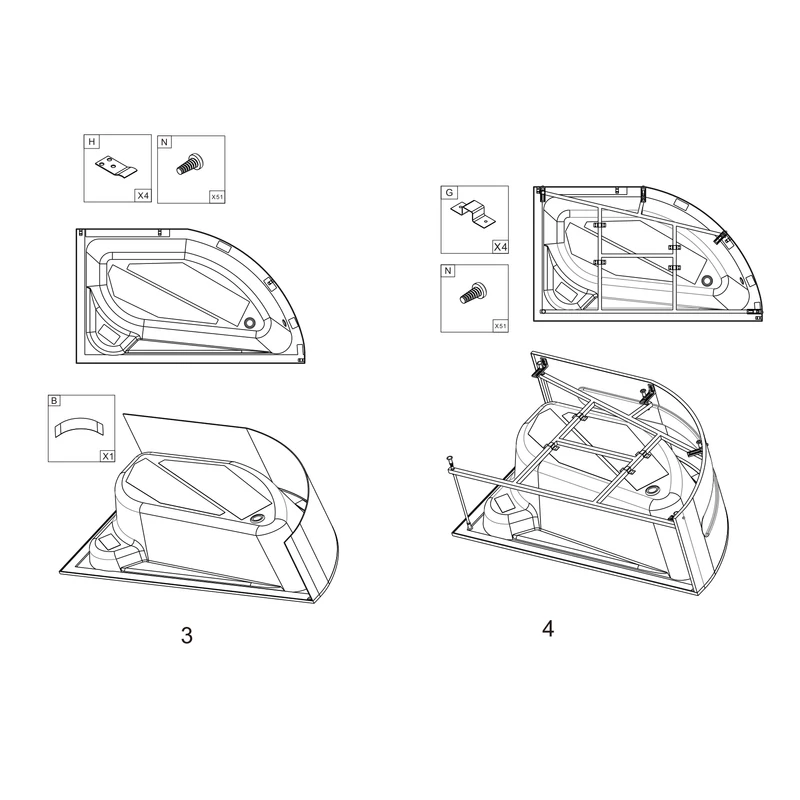 Przedni panel lewy do wanny asymetrycznej 150 cm