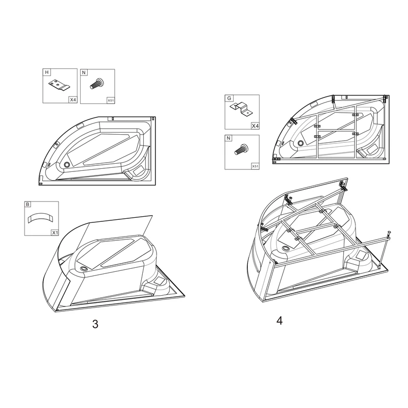 Przedni panel prawy do wanny asymetrycznej 150 cm