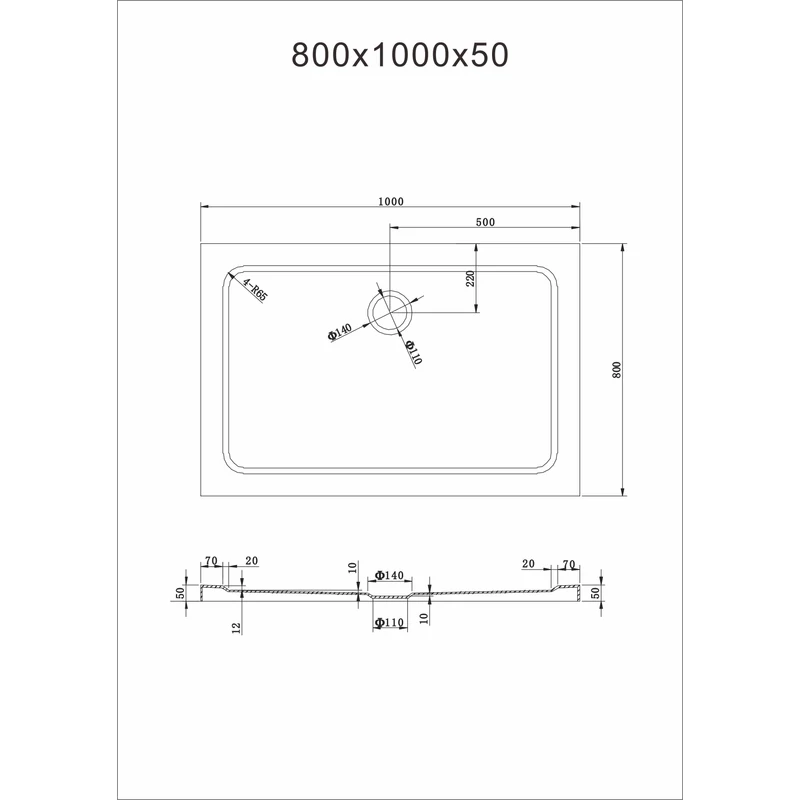 Dotty 80 x 100 x 5 cm kwadratowy brodzik prysznicowy akrylowy z syfonem
